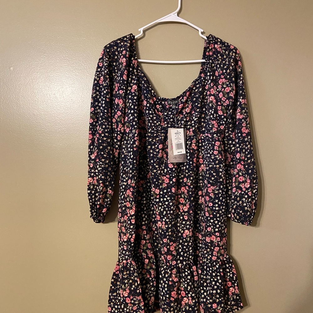Lily Rose Black with pink/green Floral Mini Dress/Shirt Size Medium